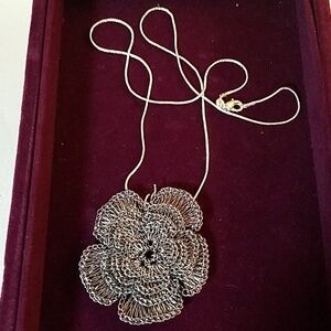 Floral Silver Wired Necklace 24" Flower